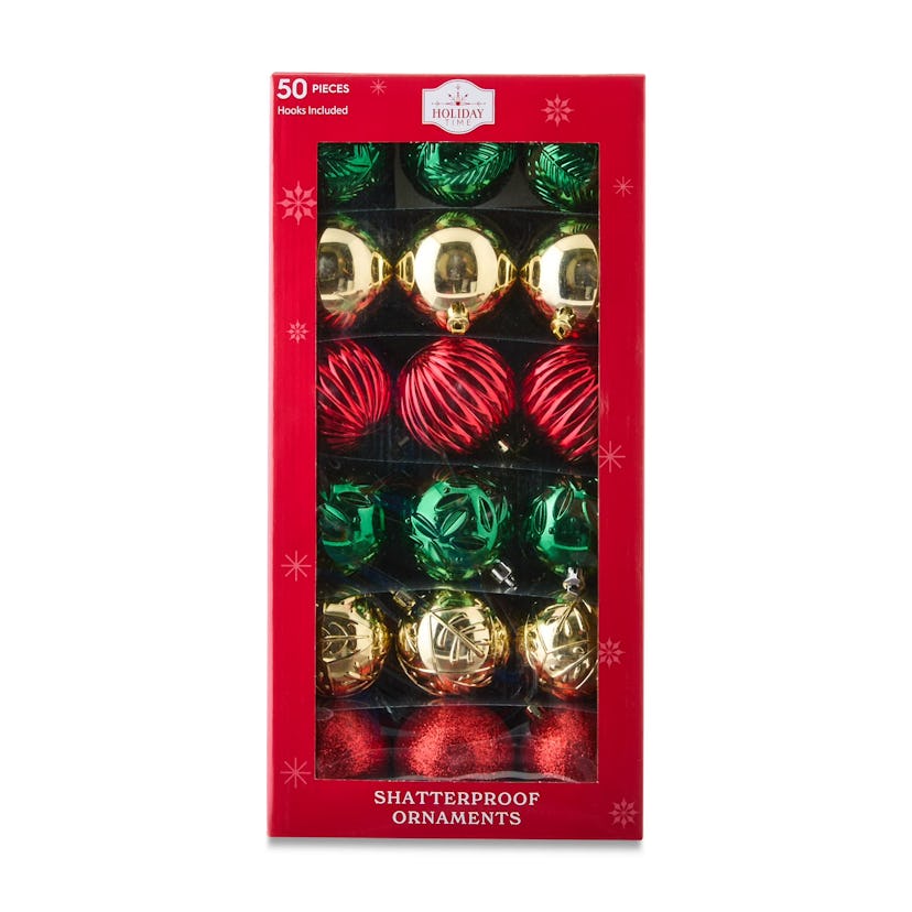 Holiday Time 50-Count Red/Green/Gold Shatterproof Ball Christmas Ornaments