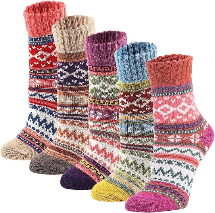 YZKKE Wool Crew Socks (5 Pairs)