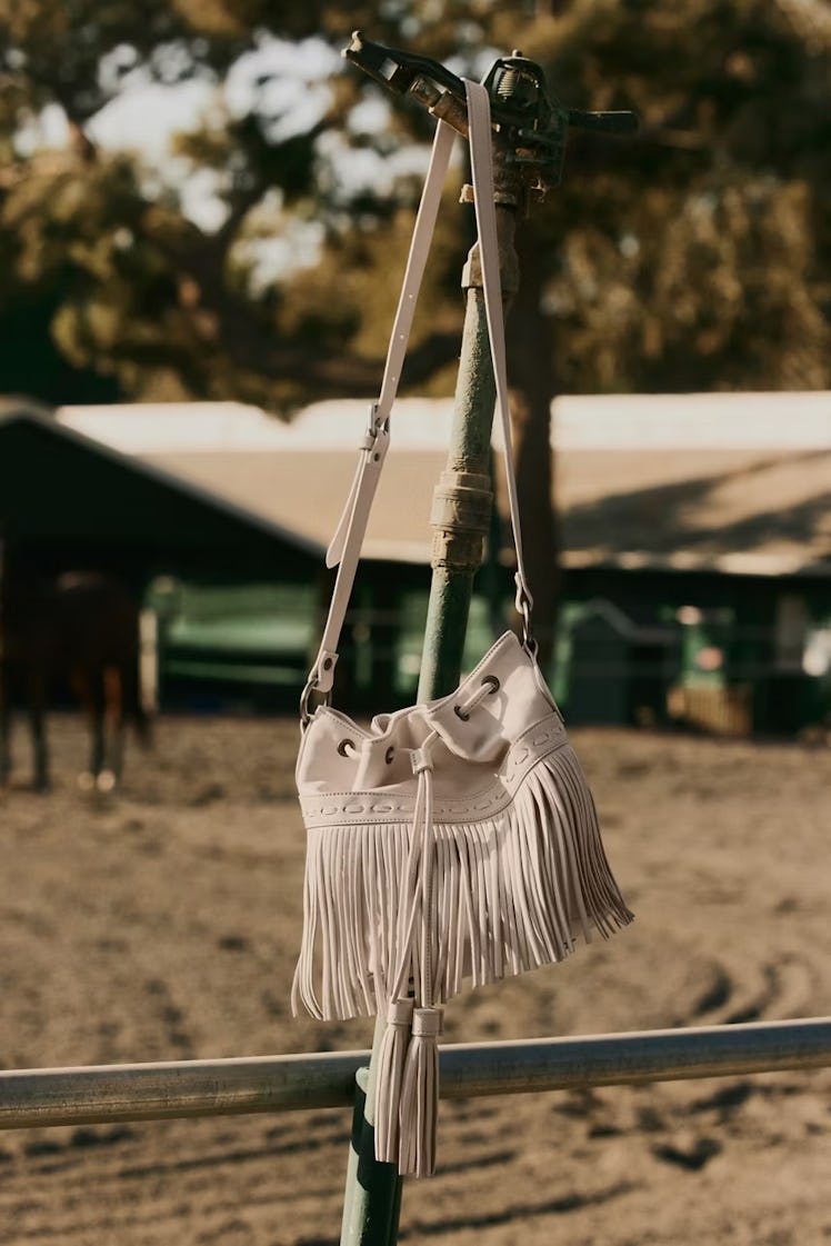 Italian Leather Fringe Bucket Bag