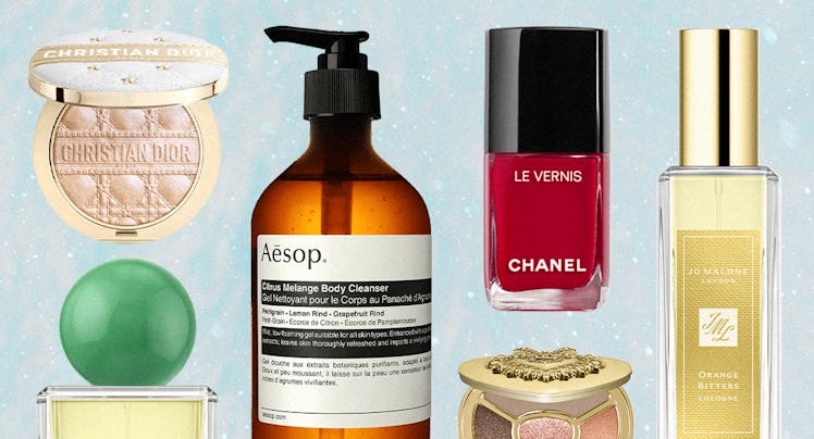 a collage of beauty products