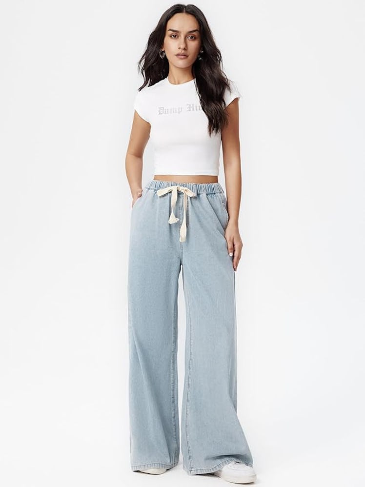 CIDER Drawstring Wide Leg Jeans