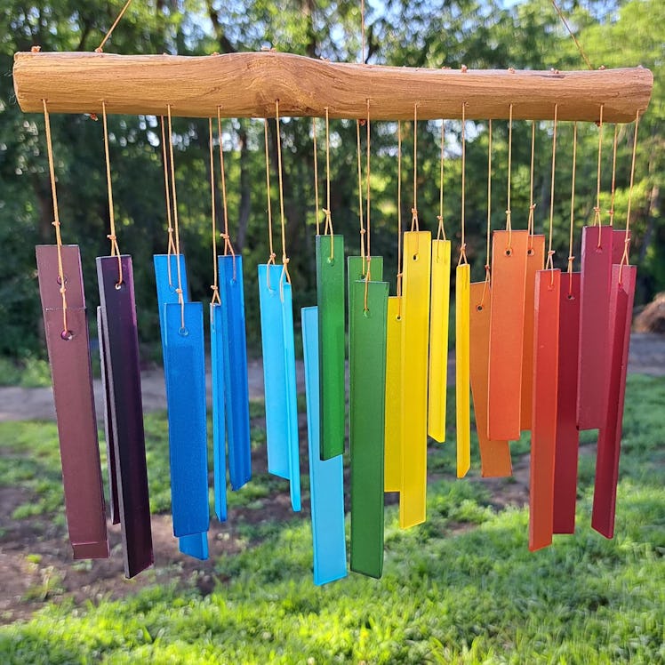 Blue Handworks Color Spectrum Glass and Driftwood Chime