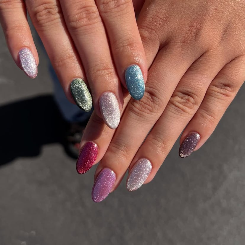 jewel tone cat eye nails