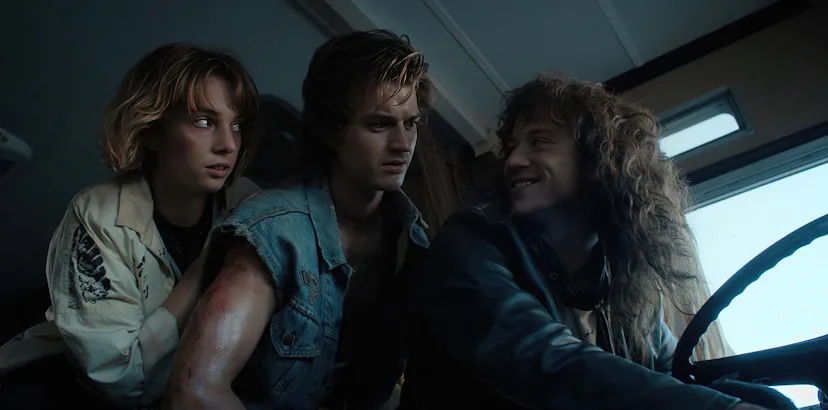 Robin, Steve, and Eddie on Stranger Things. Photo via Netflix