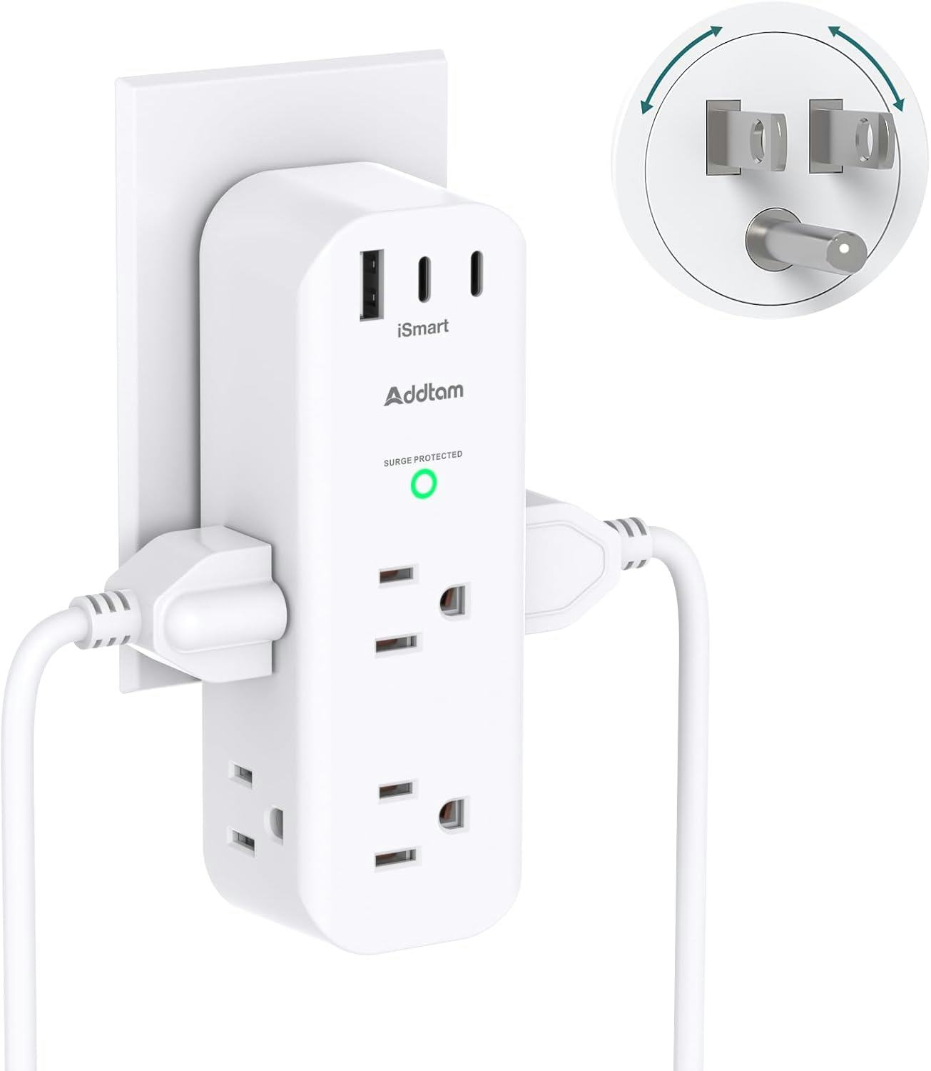 Addtam Surge Protector Wall Outlet Extender