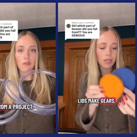 screen grabs of woman on tik tok talking about invention boxes as a free or inexpensive gift for kid...