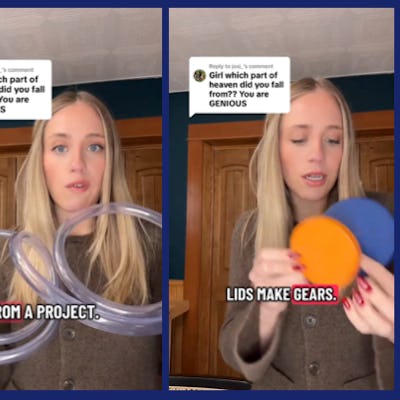 screen grabs of woman on tik tok talking about invention boxes as a free or inexpensive gift for kids