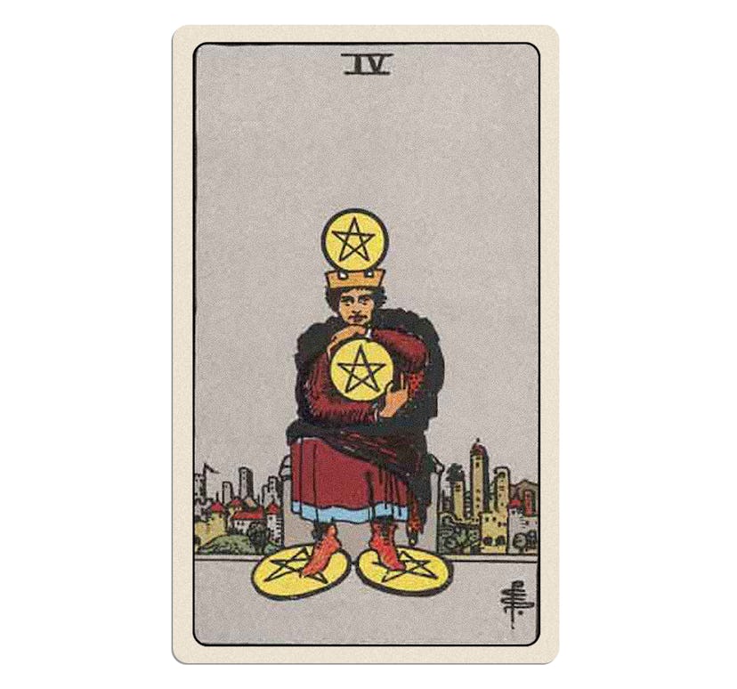 Your December 2025 tarot reading includes the Four of Pentacles.