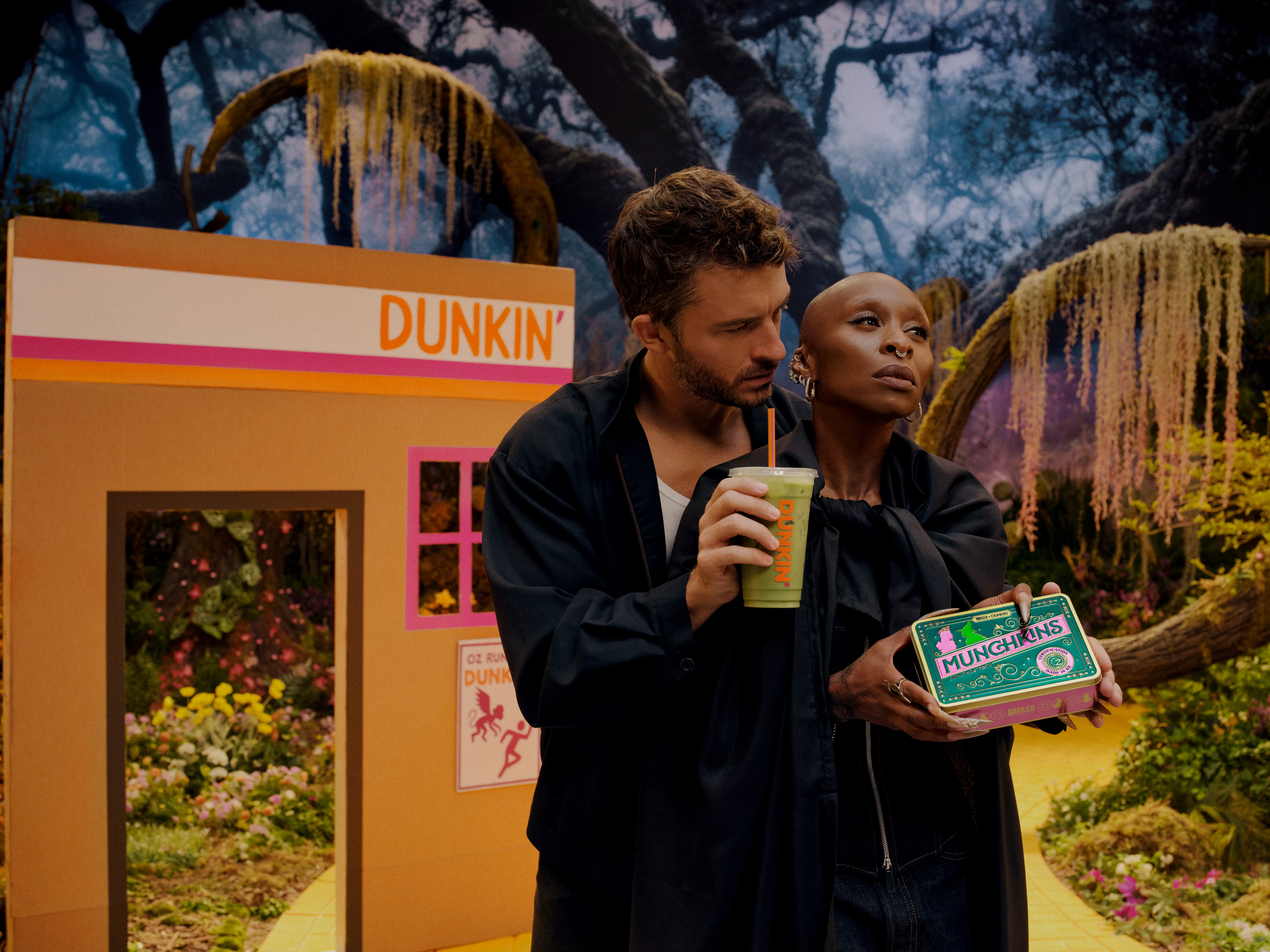 Jonathan Bailey and Cynthia Erivo in a Wicked x Dunkin' spot. Photo via Dunkin'