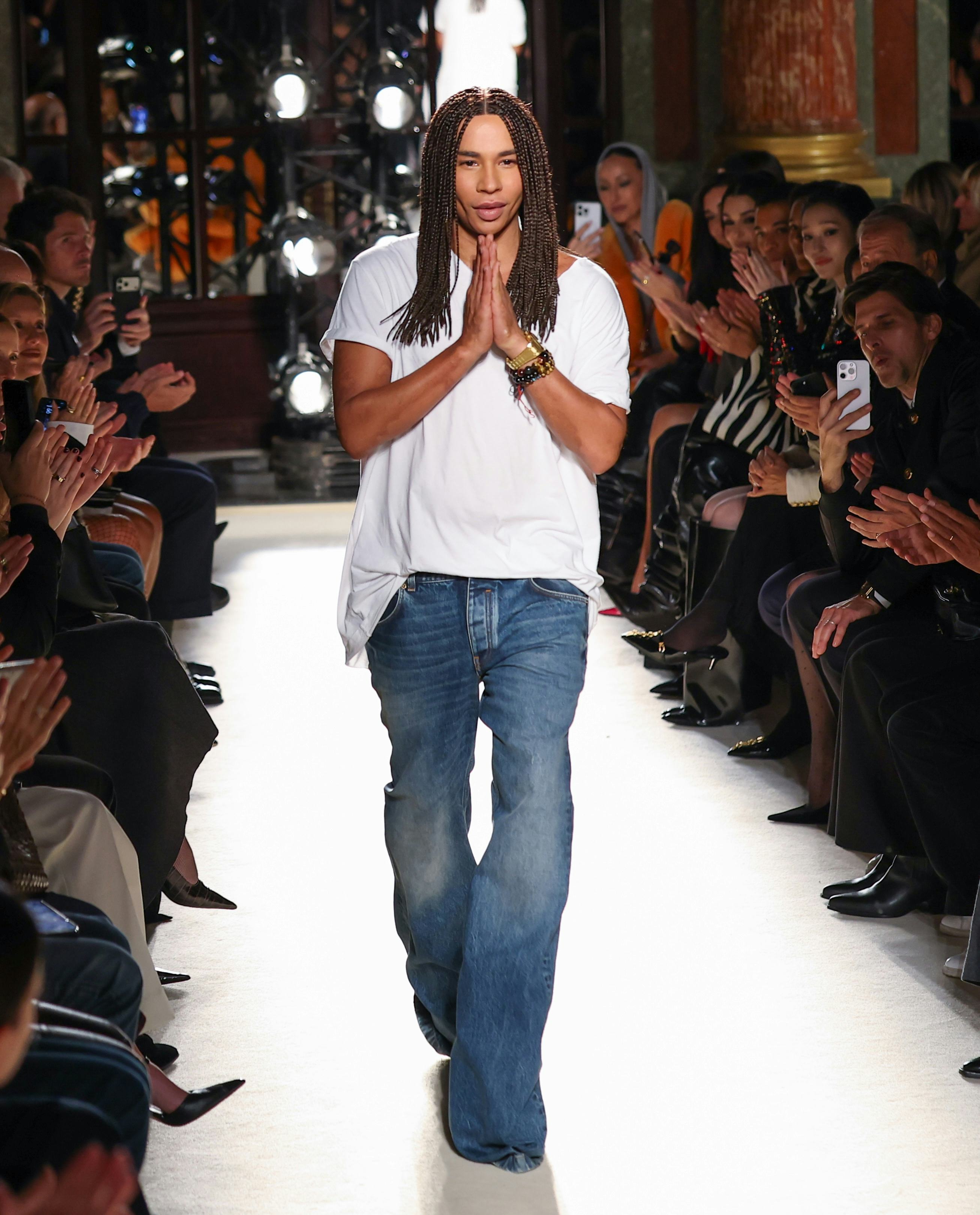 Olivier Rousteing at Balmain's spring 2026 show in Paris. 