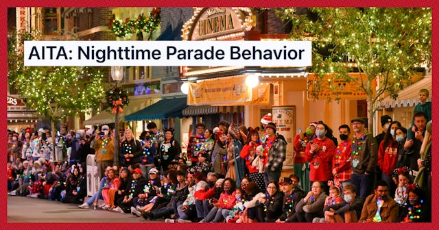 A crowd at a holiday parade at Disney World.