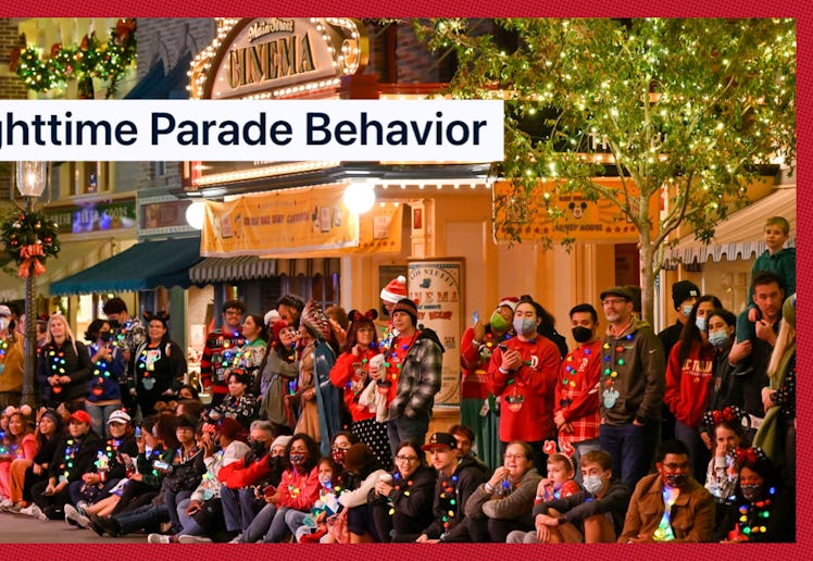 A crowd at a holiday parade at Disney World.