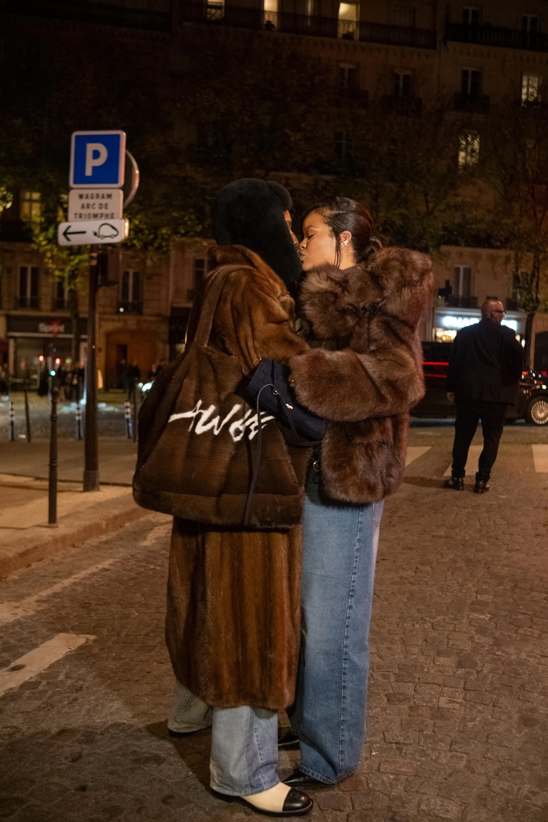 Rihanna & A$AP Rocky Are All Loved Up in Paris in Matching Fur Coats