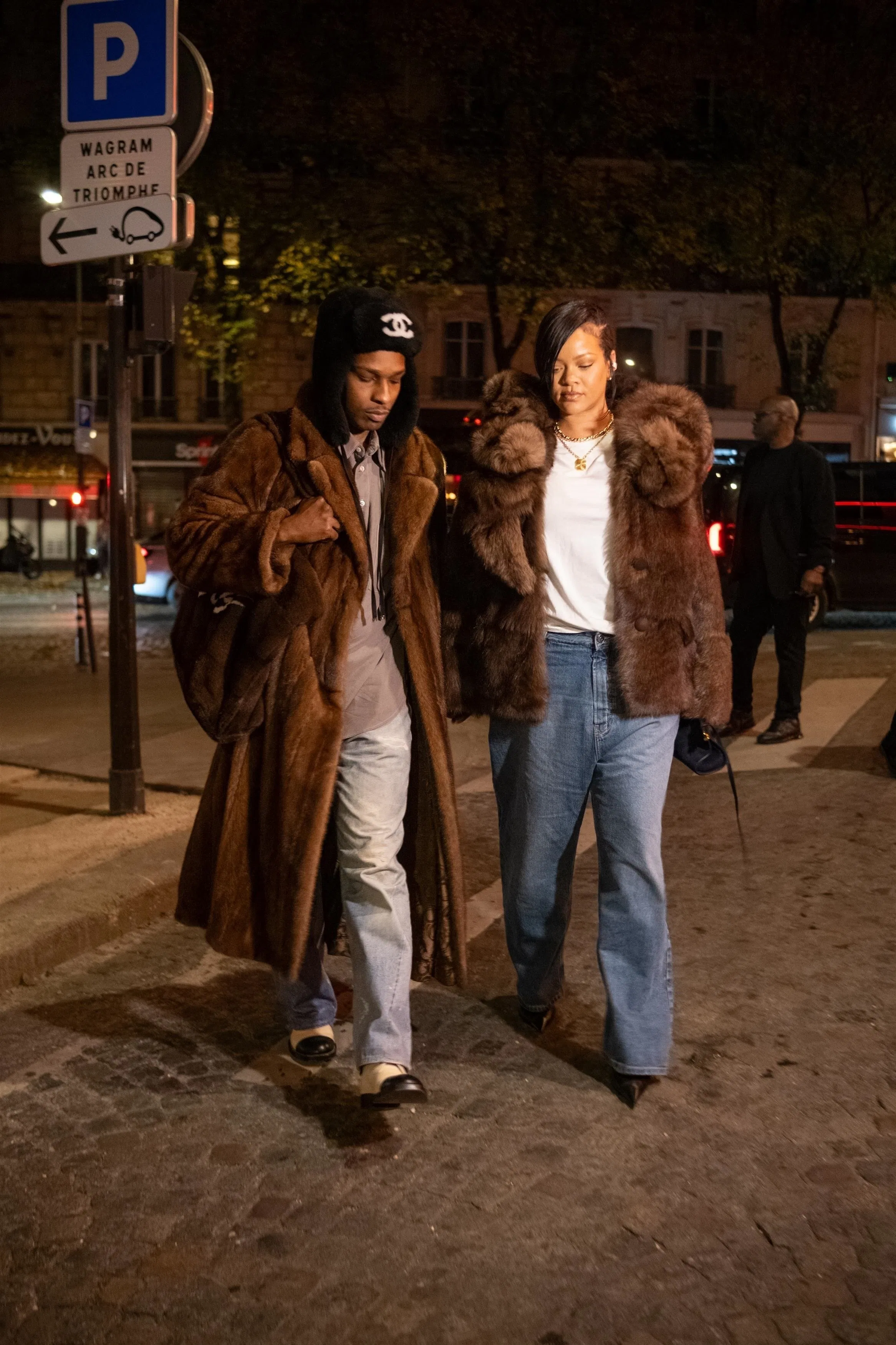 Rihanna & A$AP Rocky Are All Loved Up in Paris in Matching Fur Coats