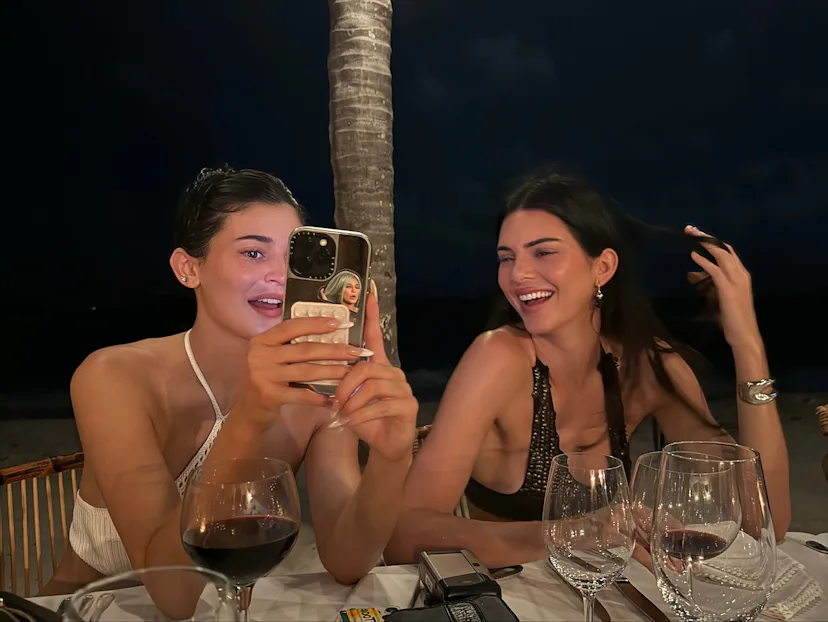 Kylie and Kendall Jenner wear crochet bikinis.