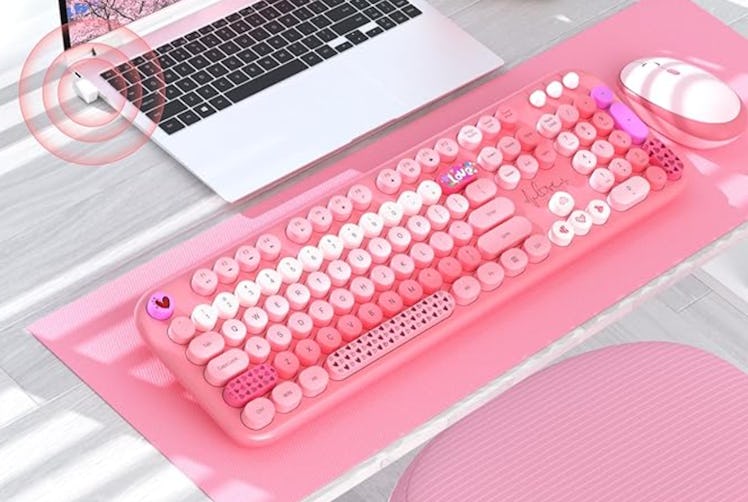 Victkeyory Retro Typewriter Keyboard & Mouse (2 Pieces)