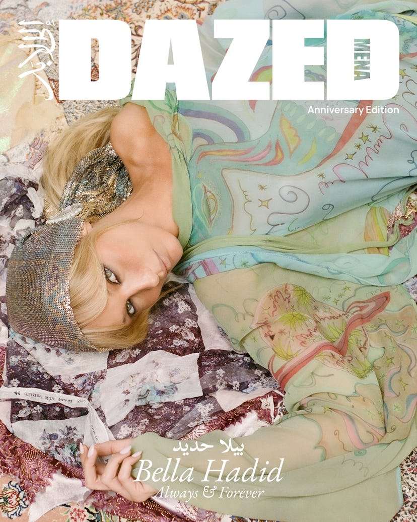 Bella Hadid wore two sheer vintage dresses on the cover of 'Dazed MENA'