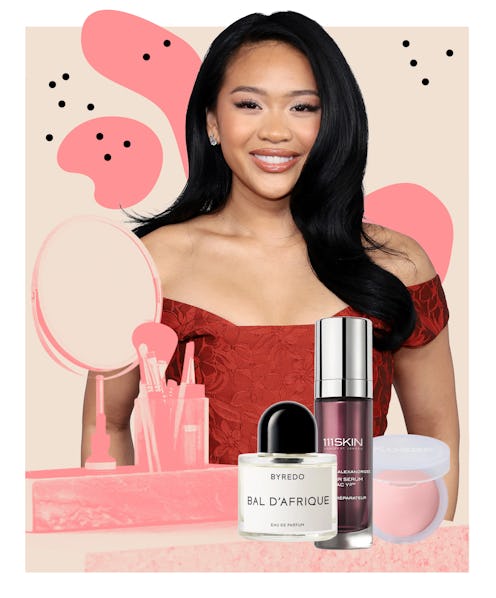 Suni Lee's beauty routine includes a Huda Beauty foundation and got2b hair gel.