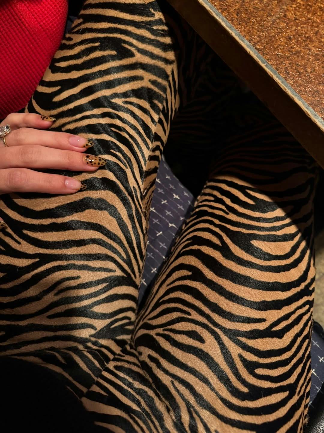 Hailey Bieber cosigned 2026's hottest animal print trend in a pair of zebra print pants.