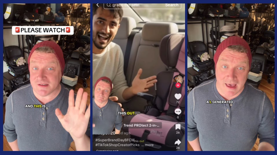 CPST Jamie Grayson speaks to camera about an AI car seat review video.