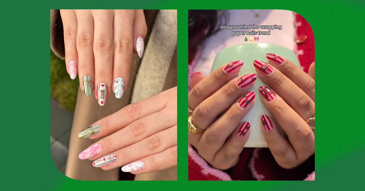 "Wrapping Paper Nails" Are The TikTok-Viral Mani Trend You'll Wear Past December