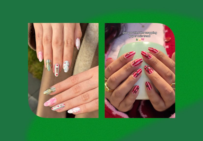 Wrapping paper nails are TikTok's most wearable holiday mani trend.