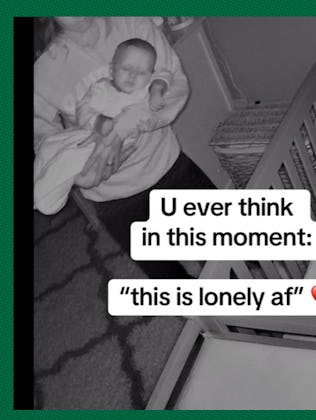 A mom is awake with her baby at night.