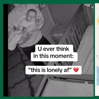 A mom is awake with her baby at night.