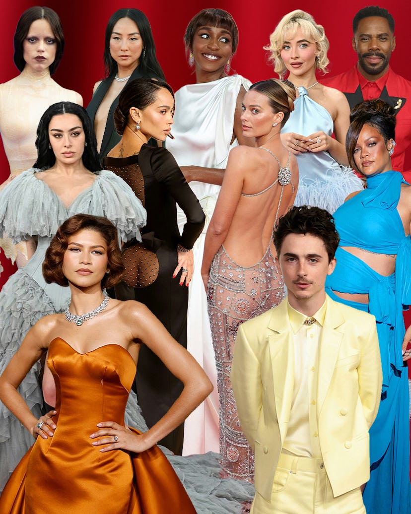 A collage of celeb red carpet looks