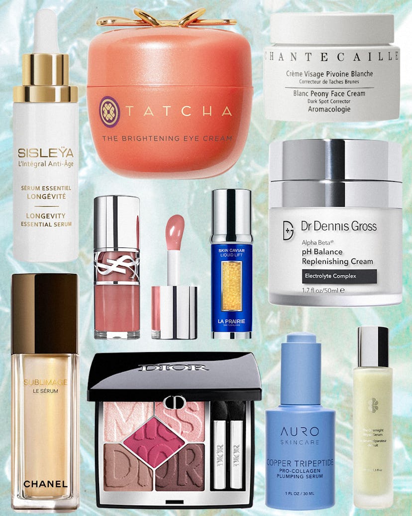 a collage of beauty products