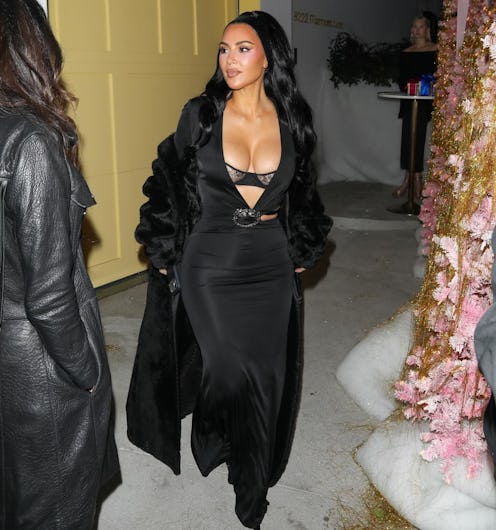 Kim Kardashian wears an all-black look.