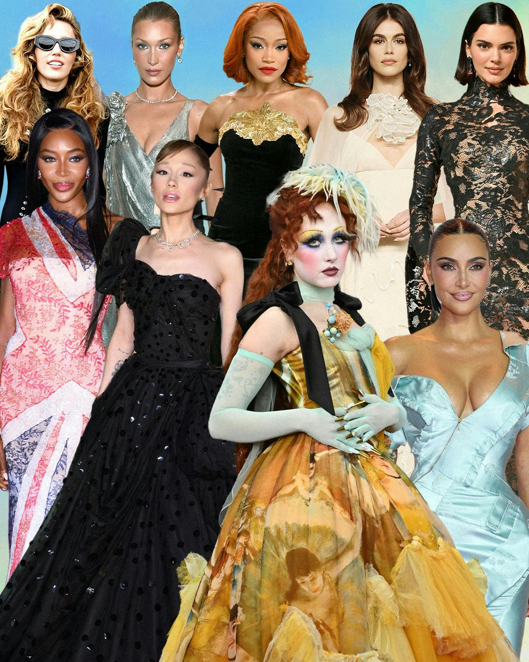 A collage of celebs in 2025 wearing vintage looks