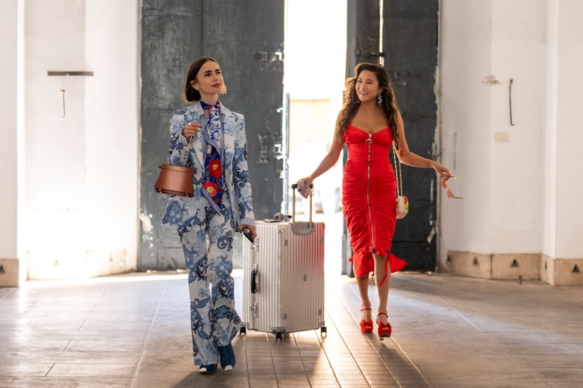 Lily Collins as Emily, Ashley Park as Mindy in 'Emily in Paris'