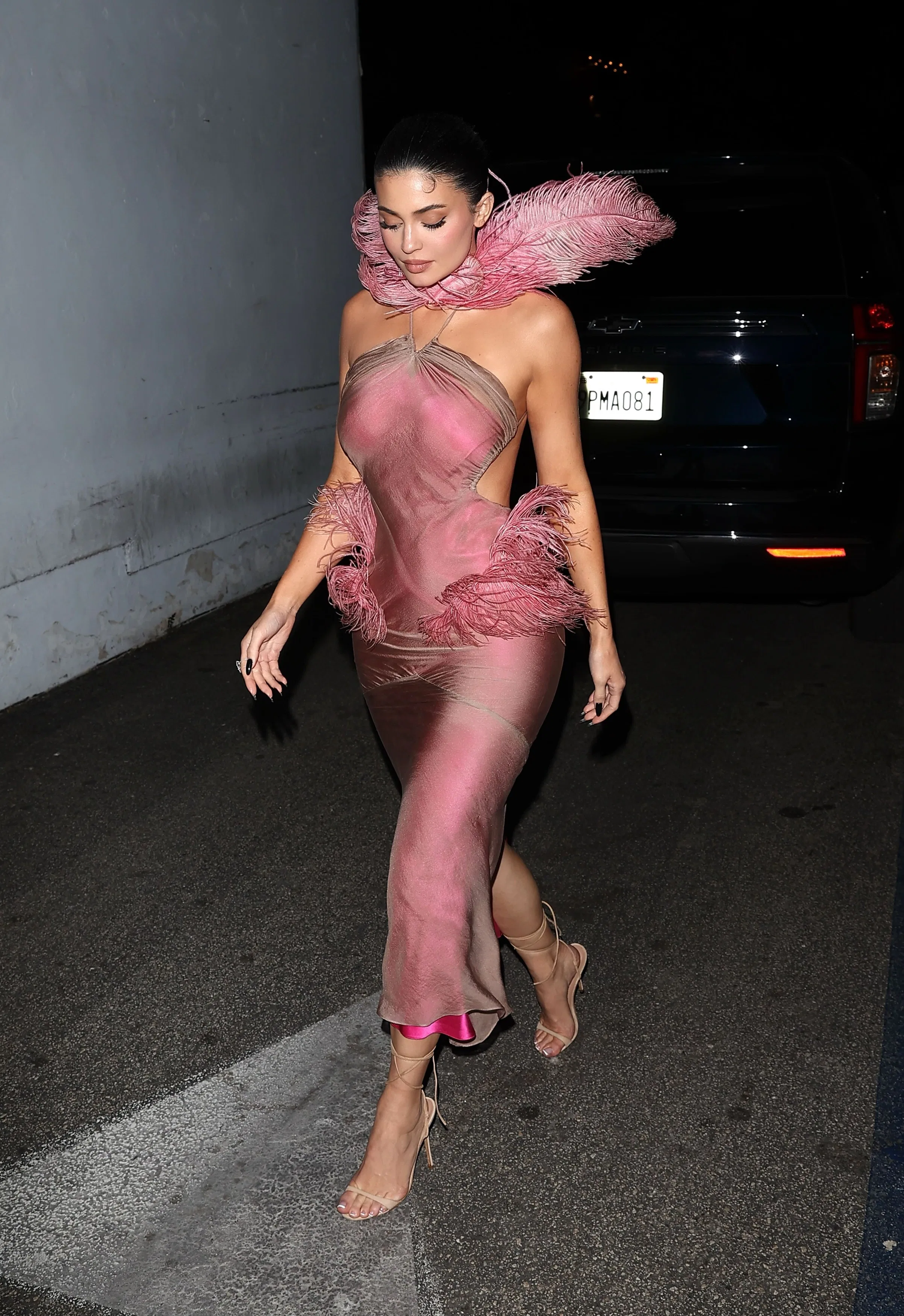 Kylie Jenner Goes Full Pink Flamingo Showgirl for the Holidays