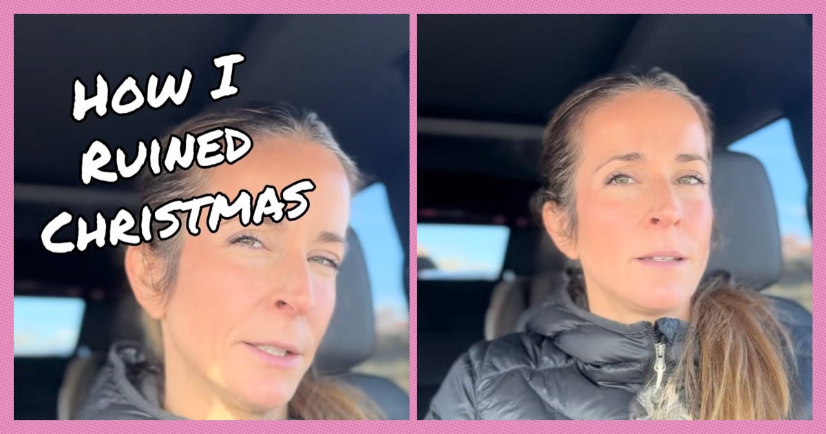 A woman talks into the camera about how she wishes she lied to her daughter about santa. 
