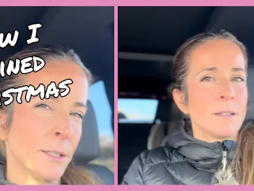 A woman talks into the camera about how she wishes she lied to her daughter about santa.