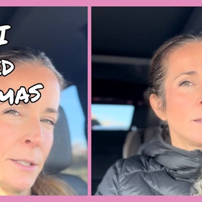 A woman talks into the camera about how she wishes she lied to her daughter about santa.