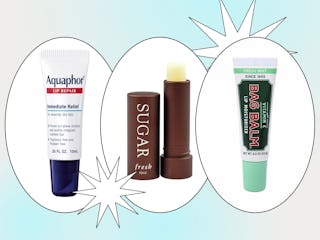 lip balms Aquaphor, Fresh Sugar Lip Treatment, and Bag Balm