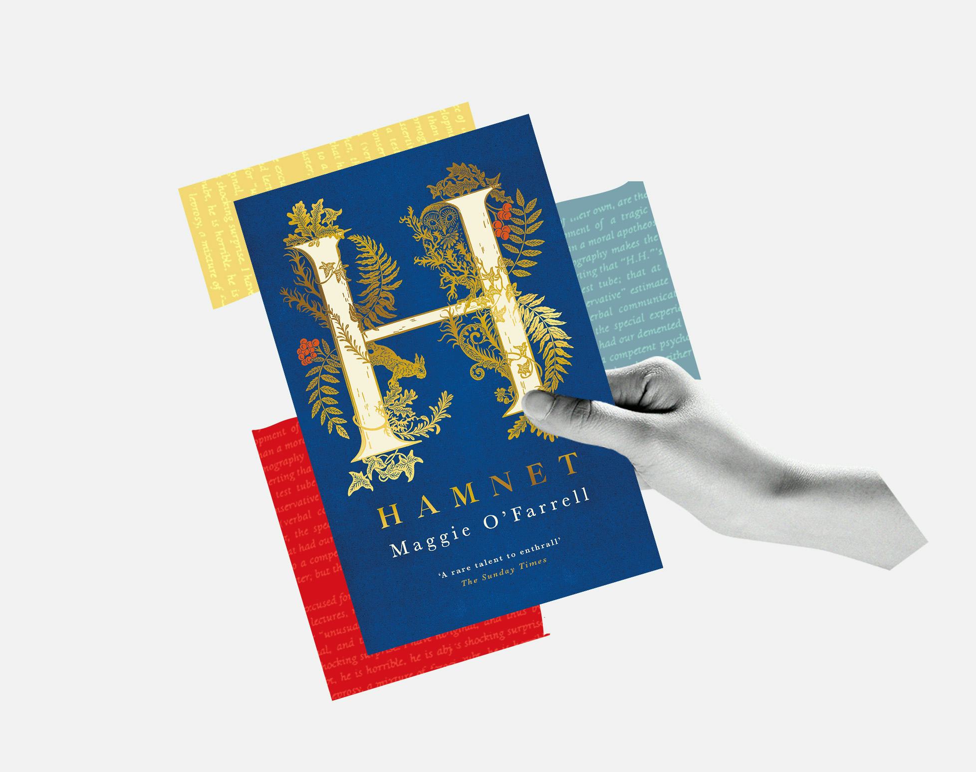 A hand holds the cover of Maggie O'Farrell's 'Hamnet.'