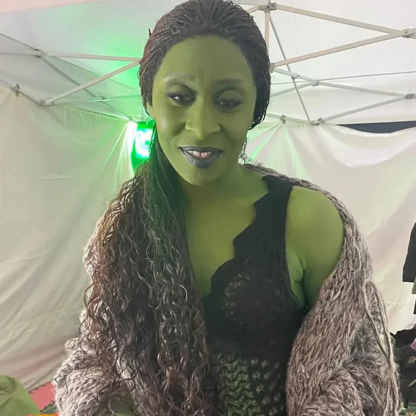 Cynthia Erivo wearing Elphaba's viral "sex cardigan" in 'Wicked'.
