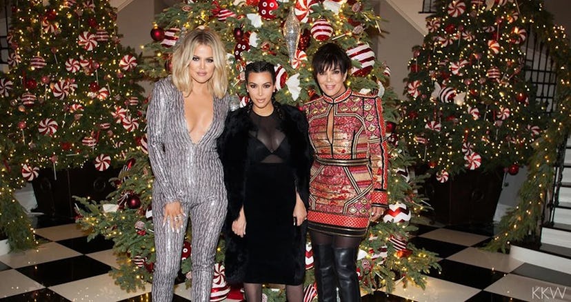 Kim Kardashian wore a sheer top to the Kardashian-Jenner family holiday party in 2015.