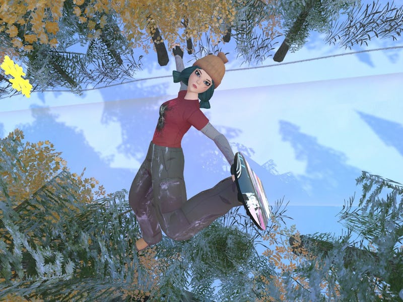 A woman snowboarder performs a melon grab.