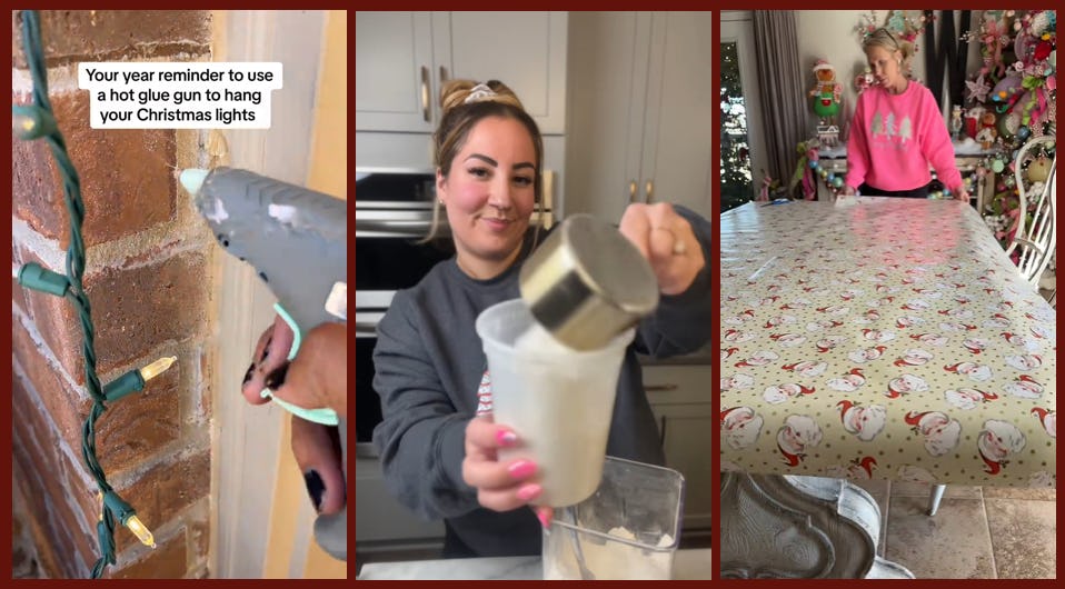 screenshots from tik tok christmas hacks videos