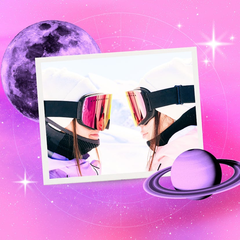 Two young women on a ski slope, ready for their January 2026 horoscope.