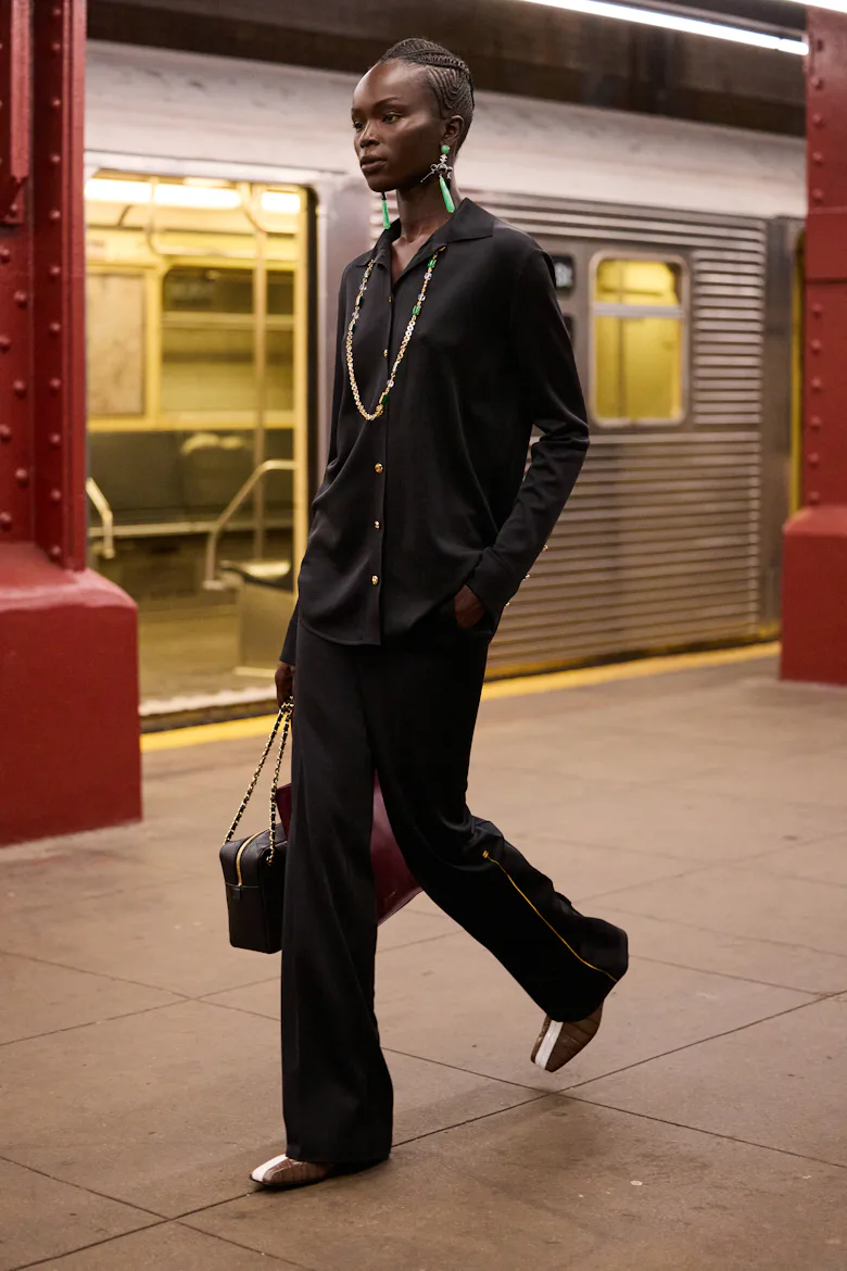 a look from chanel's metiers d'art show in new york city in a subway station