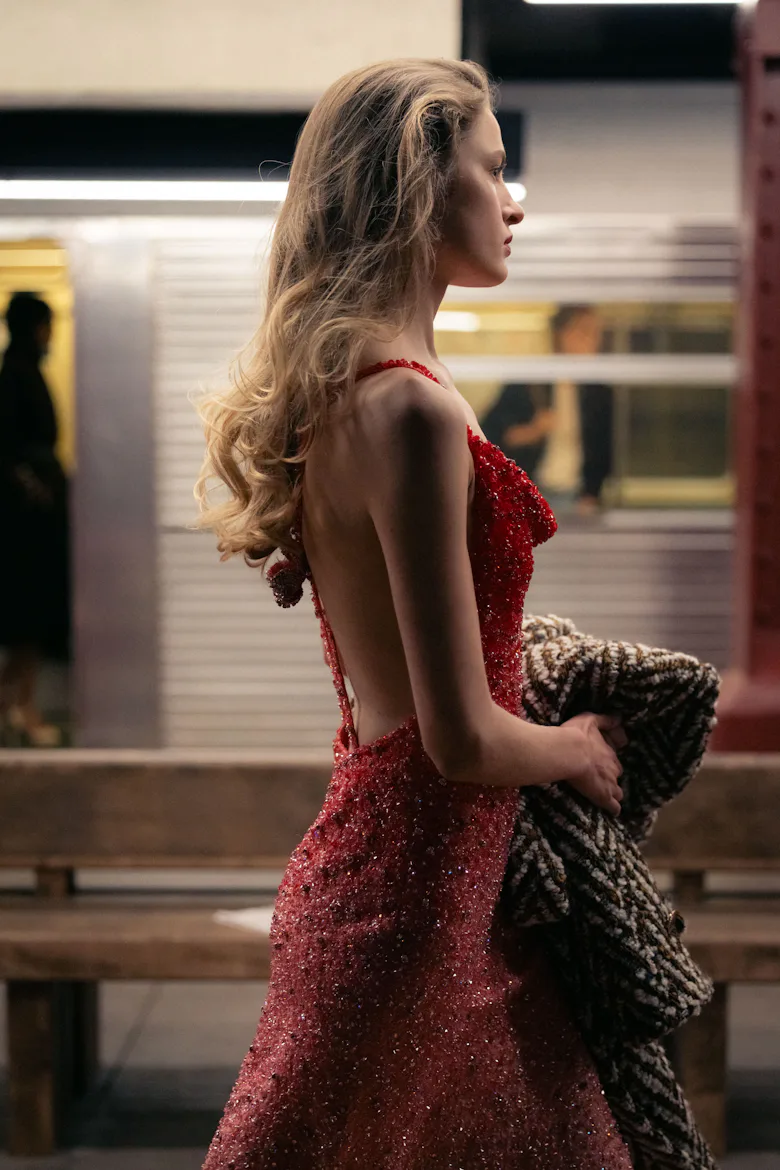 a look from chanel's metiers d'art show in new york city in a subway station