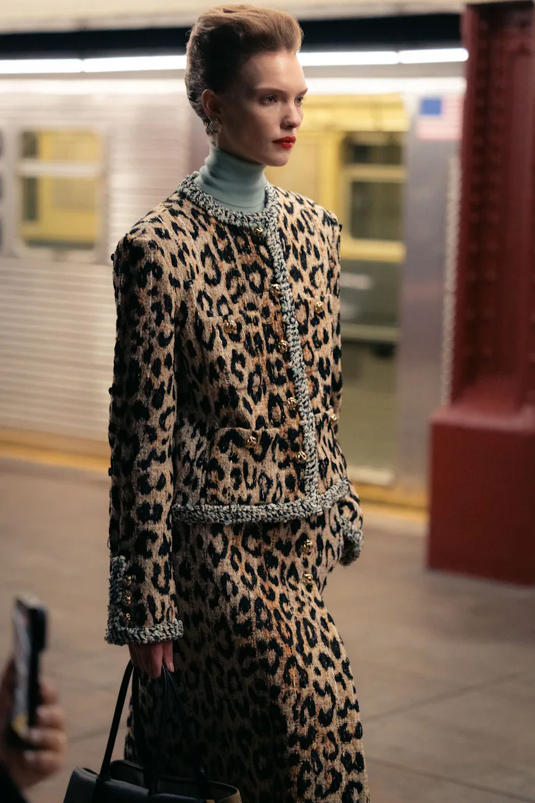 a look from chanel's metiers d'art show in new york city in a subway station