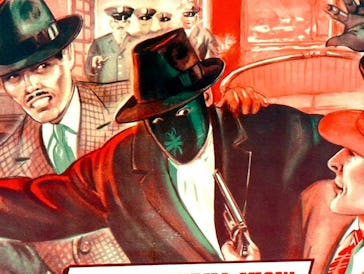 The Green Hornet Strikes Again!, poster, center and bottom right, in green mask: Warren Hull; girl o...