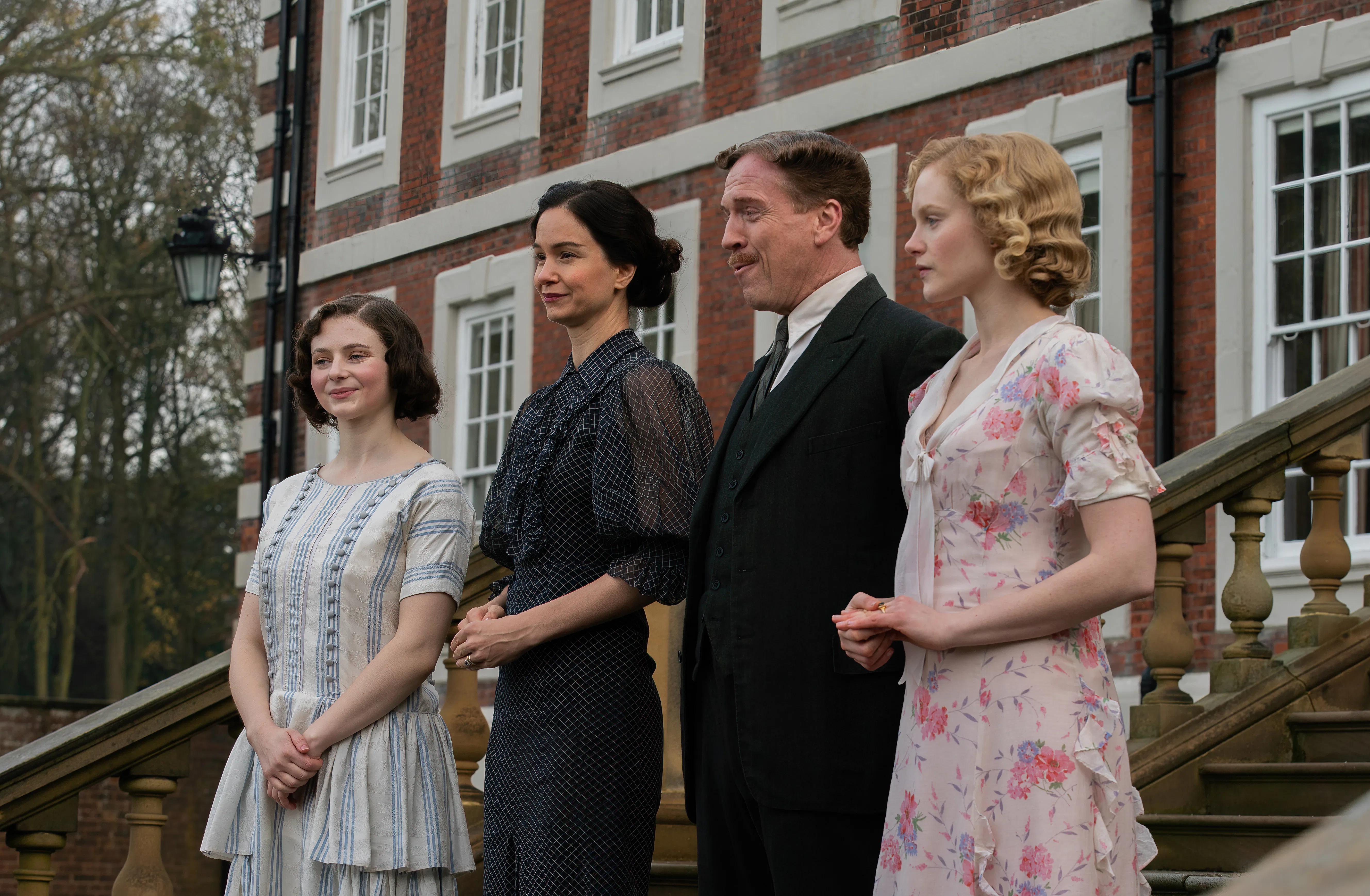 Thomasin McKenzie and her Fackham Hall castmates. Photo via Bleecker Street