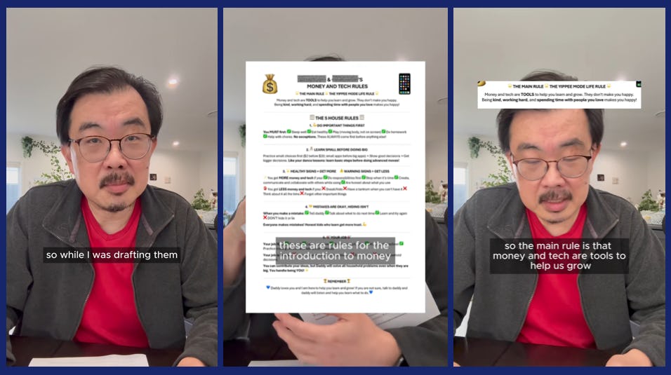 screen grabs of a dad speaking to camera about his family's policies around using technology